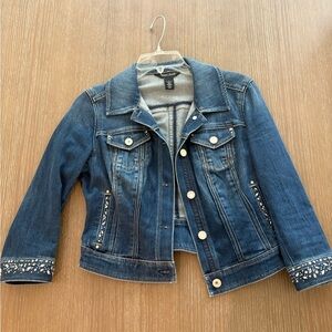 White House Black Market Blue Jean Jacket with Silver Accents